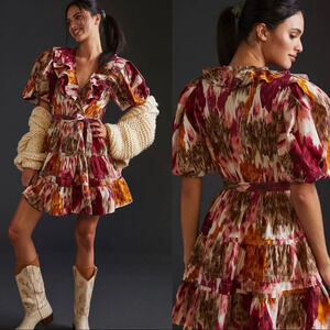 Anthropologie Love the Label Ruffled Wrap Mini Dress